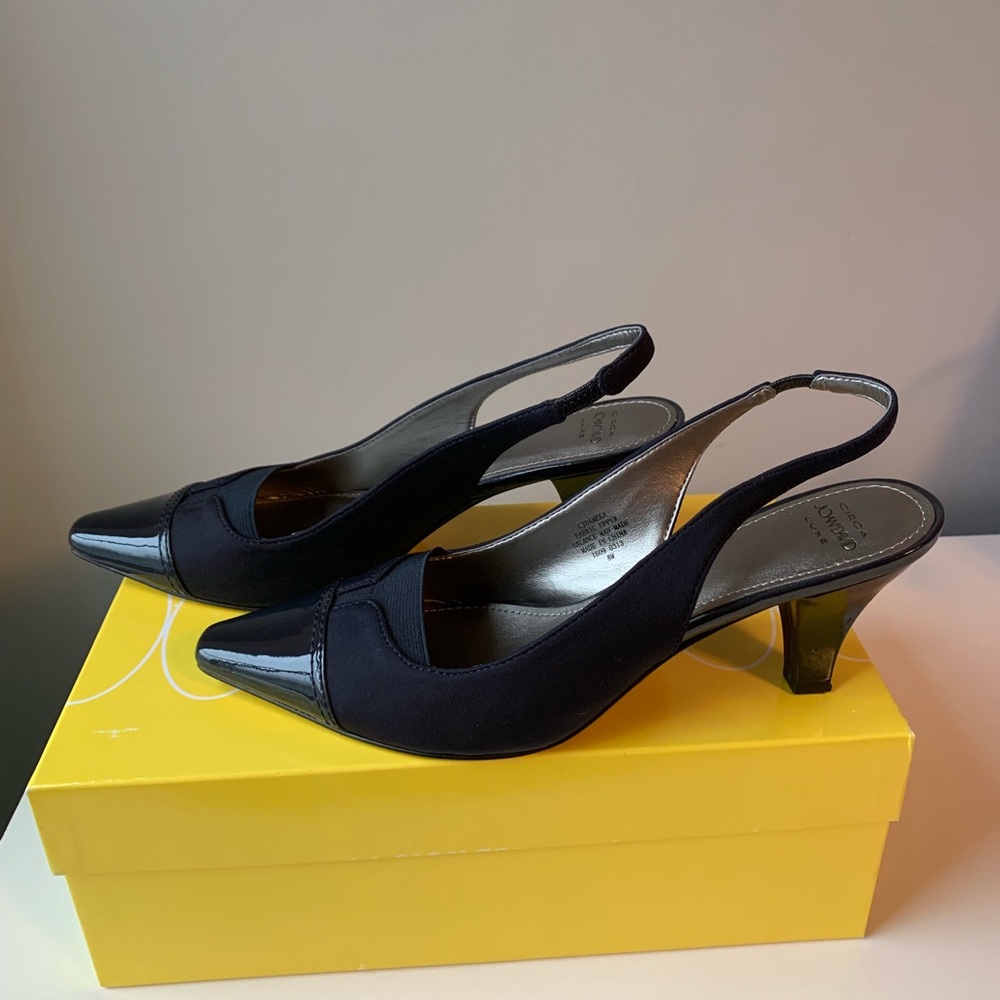 Joan and David navy blue sling back heels.
